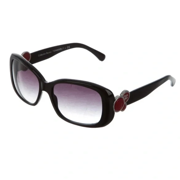 SOLD❤️ CHANEL Bouton Collection Black Sunglasses Red w/ Box + Case 5191 501/3C - Picture 3 of 16